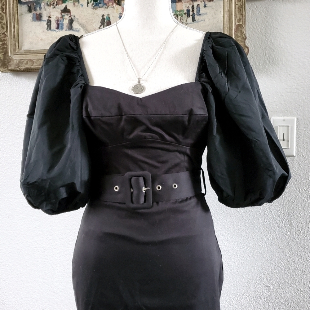 Zara puff sleeve mini black dress